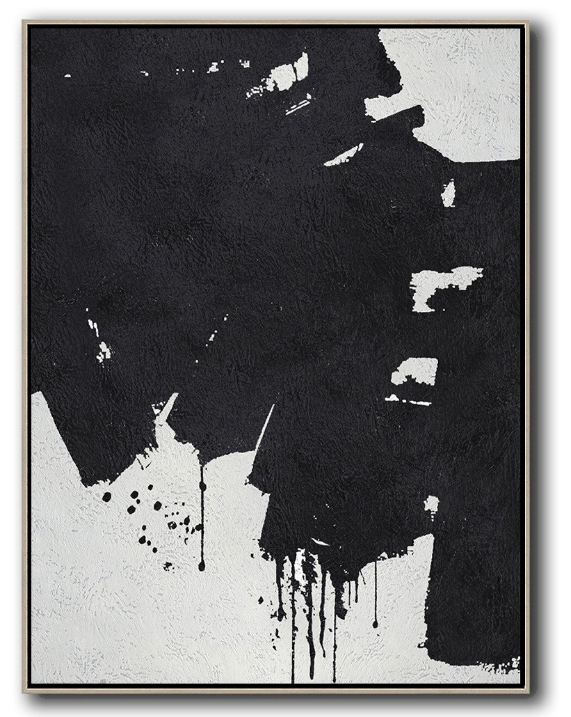 Hand-Painted Black And White Minimal Painting On Canvas - Painting Art Office Room Extra Large
